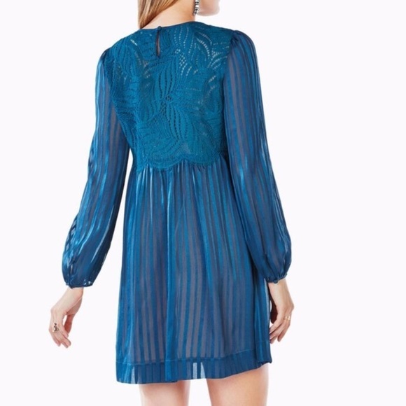 BCBGMAXAZRIA DARK TEAL ASTRID STRIPED SILK Lace Sz M DRESS LUB62J64/M910A NEW - Picture 3 of 8